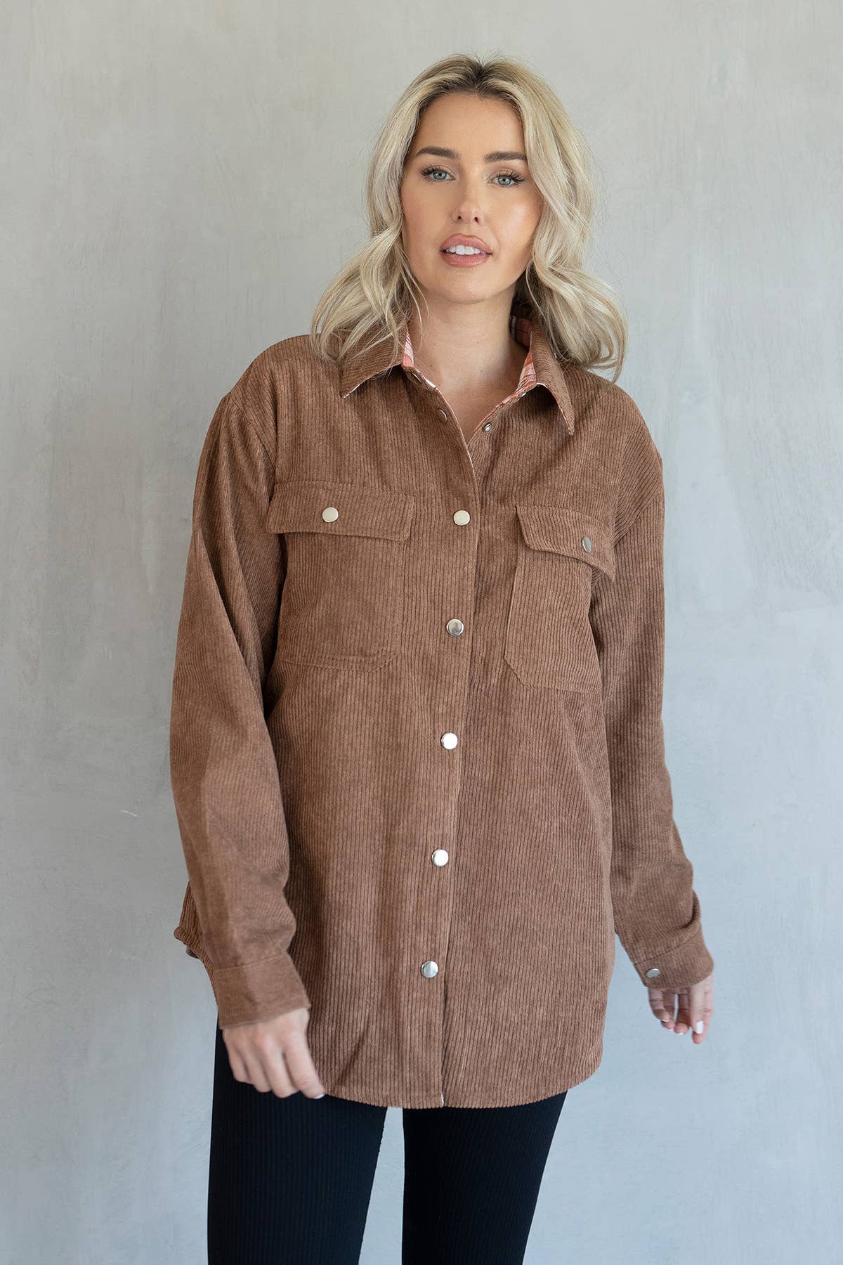 Fletcher Corduroy/Plaid Reversible Shacket | SKT2204 : Corduroy/Brown