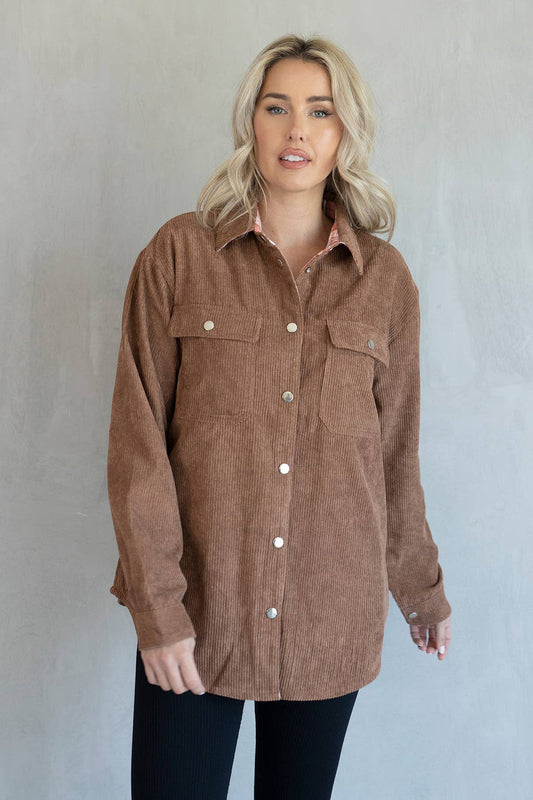 Fletcher Corduroy/Plaid Reversible Shacket | SKT2204 : Corduroy/Brown
