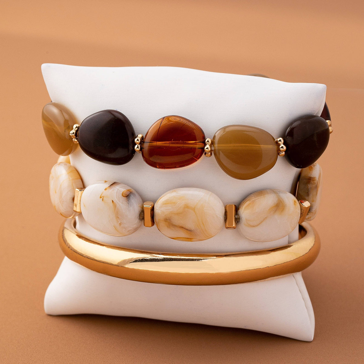 BOHO MULTI ACRYLIC FACET GOLD BRACELET SET | 80B1567: GOLD