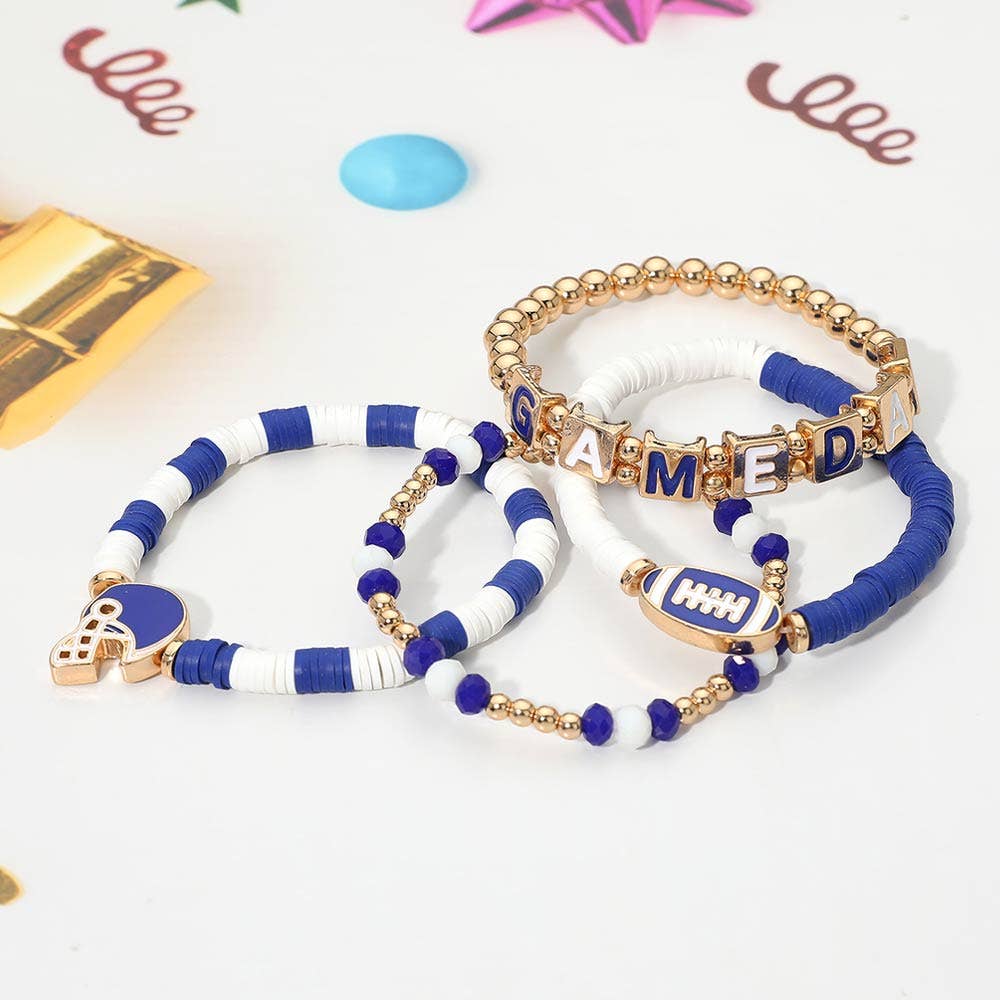 4PCS - GAMEDAY Football Charm Heishi Beaded Stretch Multi Layered Bracelets: Black Burgundy