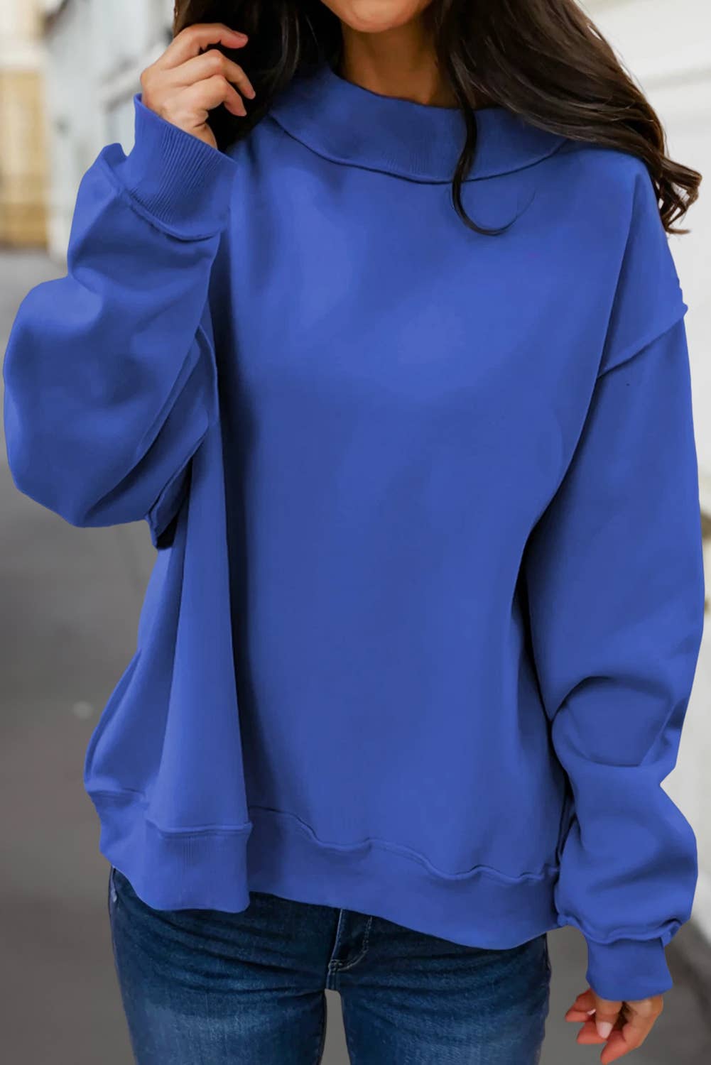 Reversible Oversized Mock Neck Sweatshirt | S-4X: Light Grey