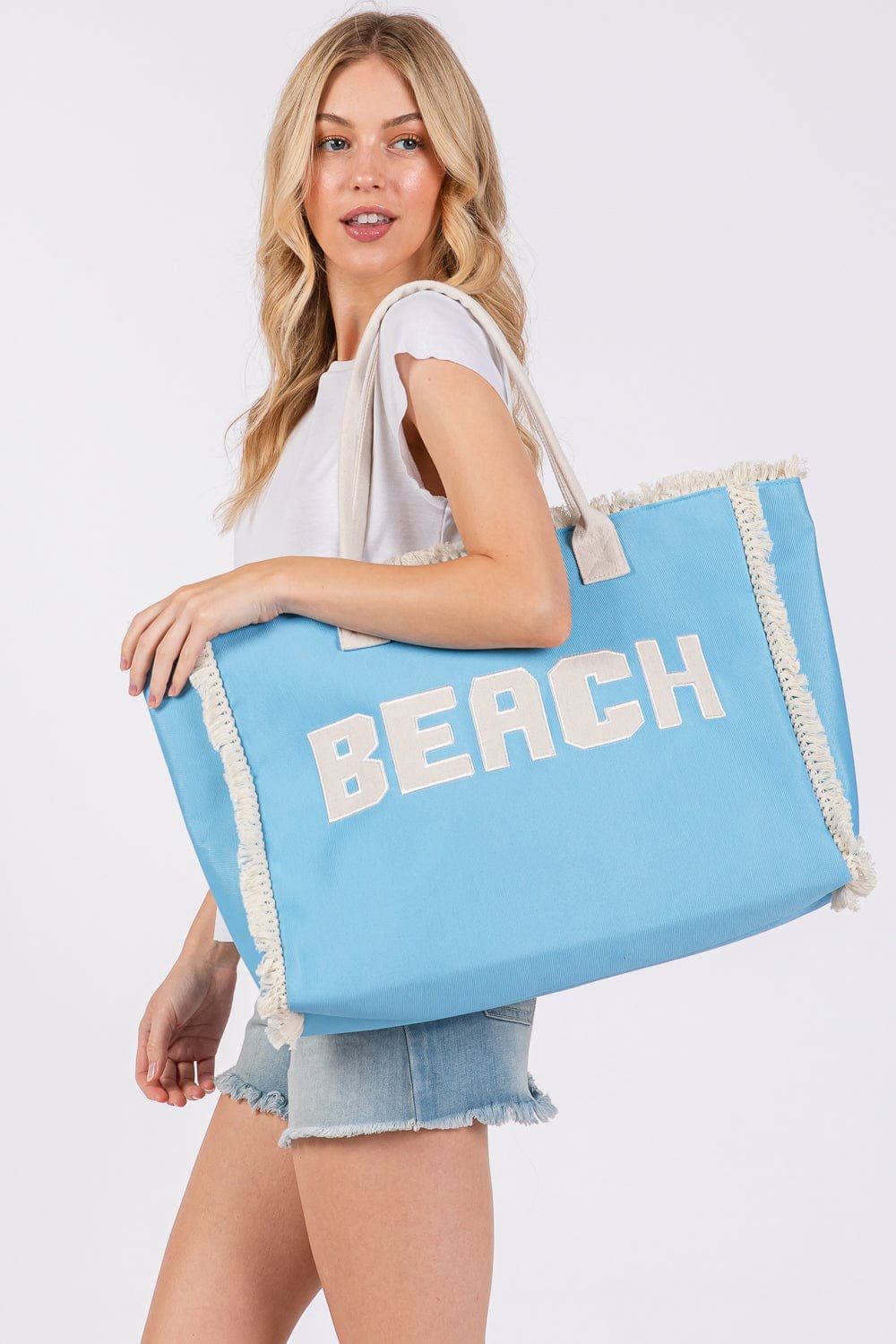 MB0268 Embroidered Beach Letter Fringe Tote Bag: Orange