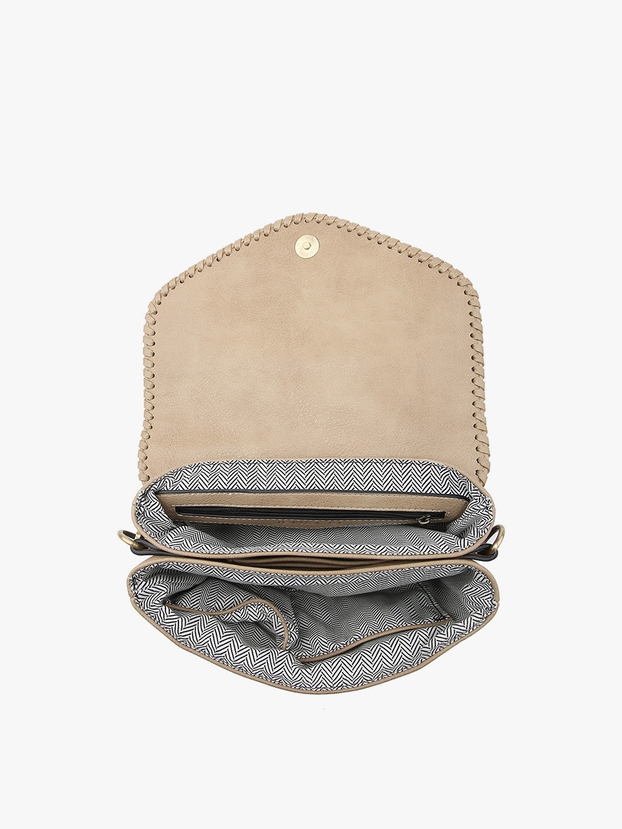 Sloane Flapover Crossbody w/ Whipstitch and Tassel | M1802A : Brown