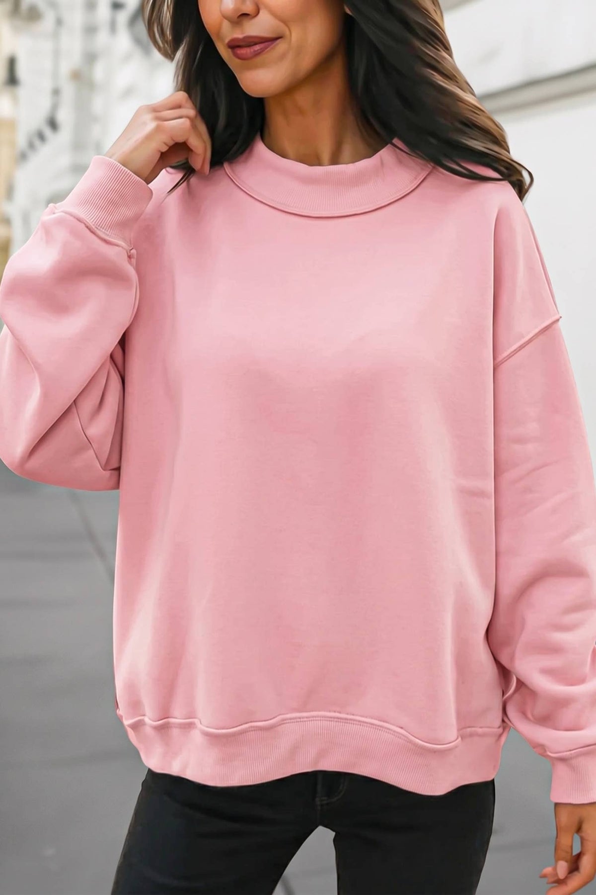 Reversible Oversized Mock Neck Sweatshirt | S-4X: Light Grey