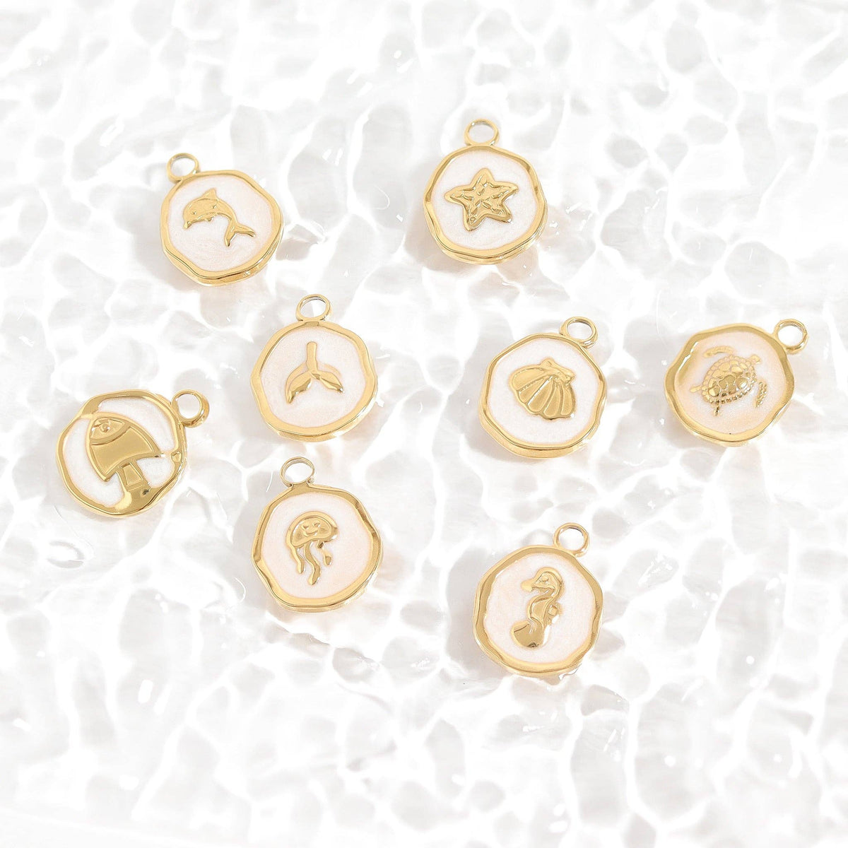 18K Gold PVD Sea Turtle Epoxy Charm: Stainless