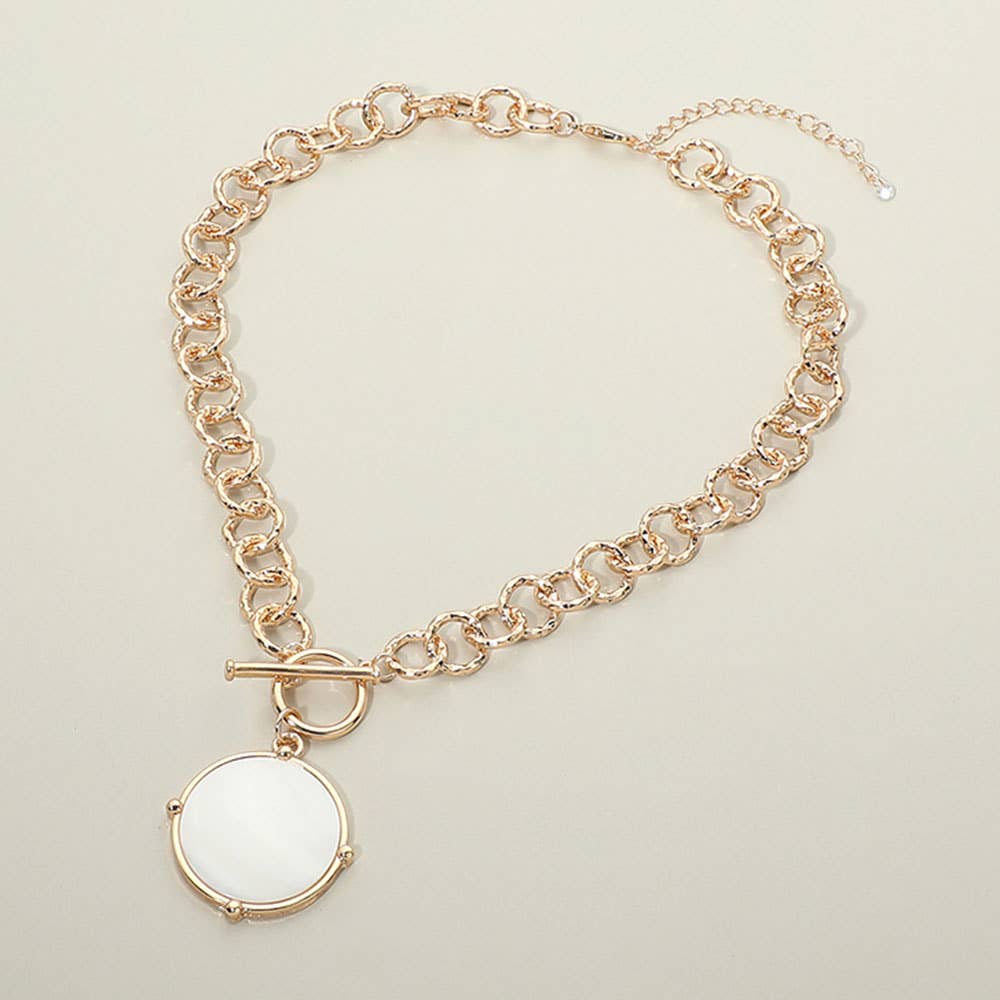 Round Toggle Pendant Chunky Chain Necklace: Orange