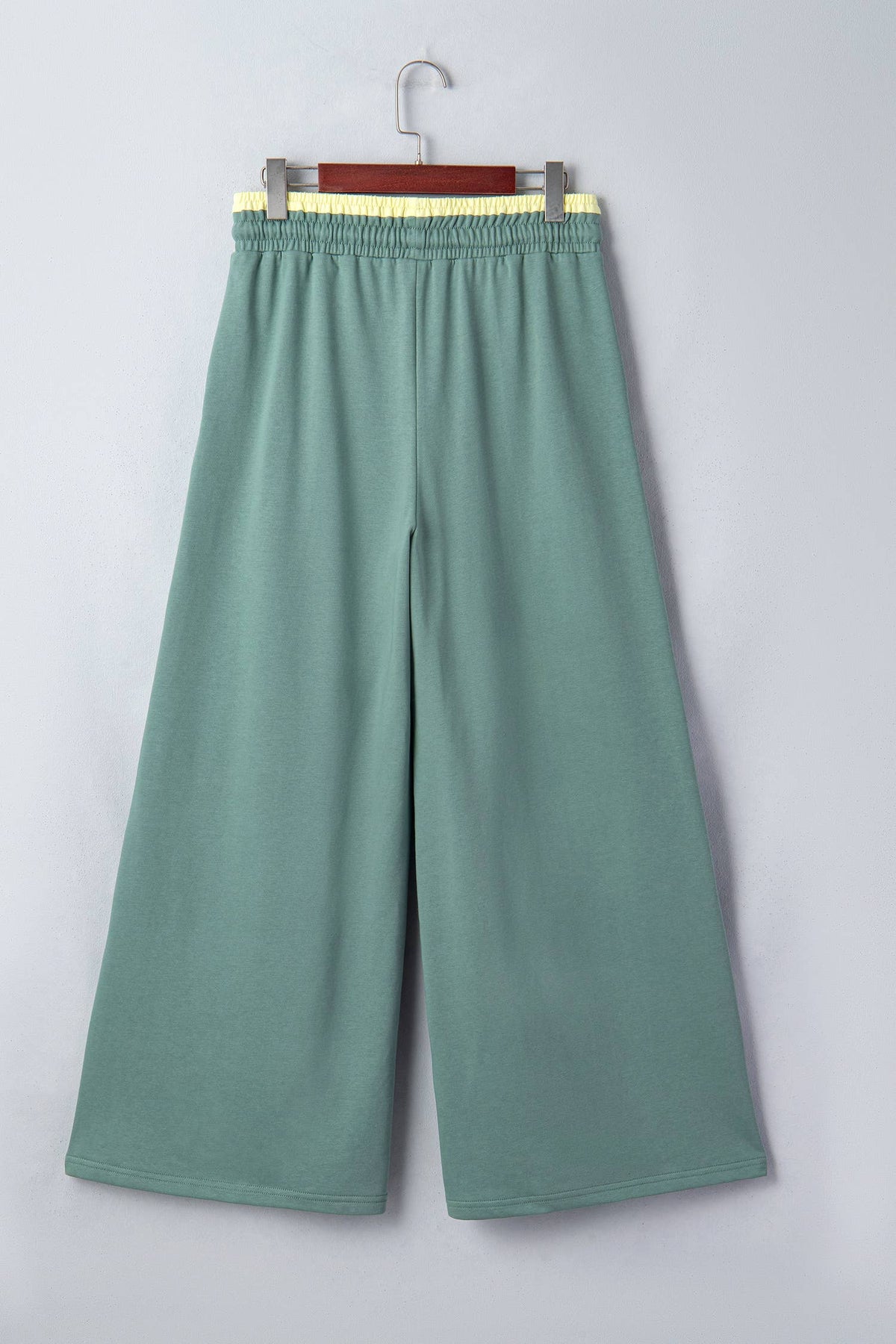 Floral Patch Drawstring Contrast Wide Leg Pants: Sea Green