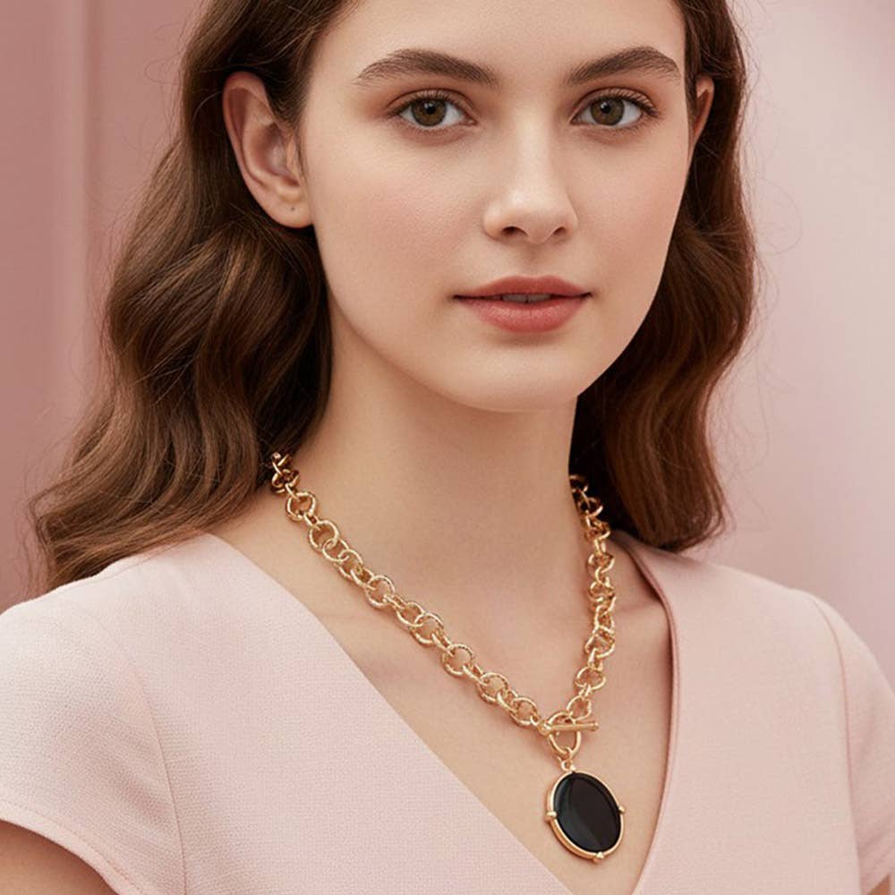 Round Toggle Pendant Chunky Chain Necklace: Orange