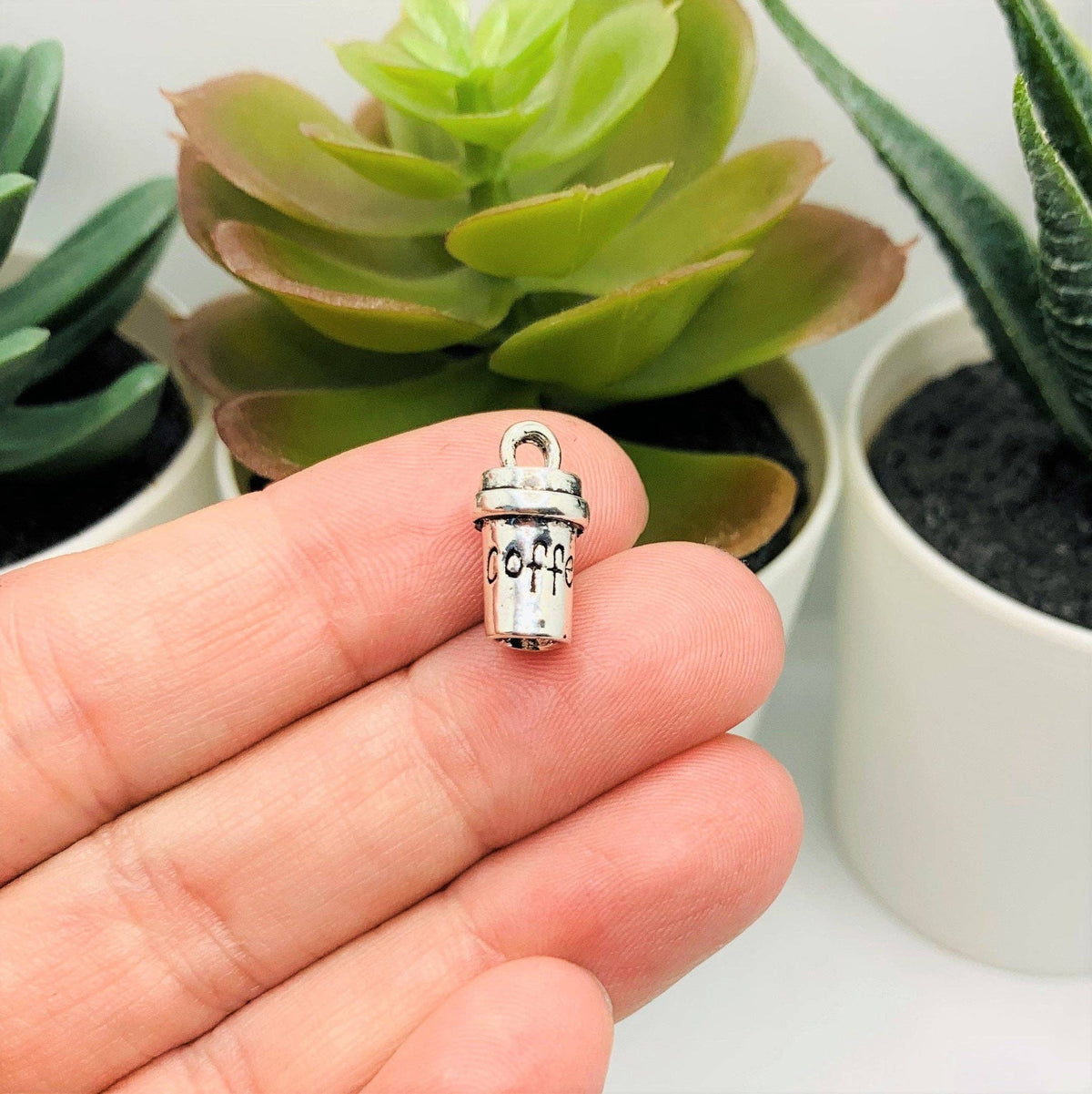 Silver Coffee Cup 3D Charms, 15x8mm: 4 Pieces