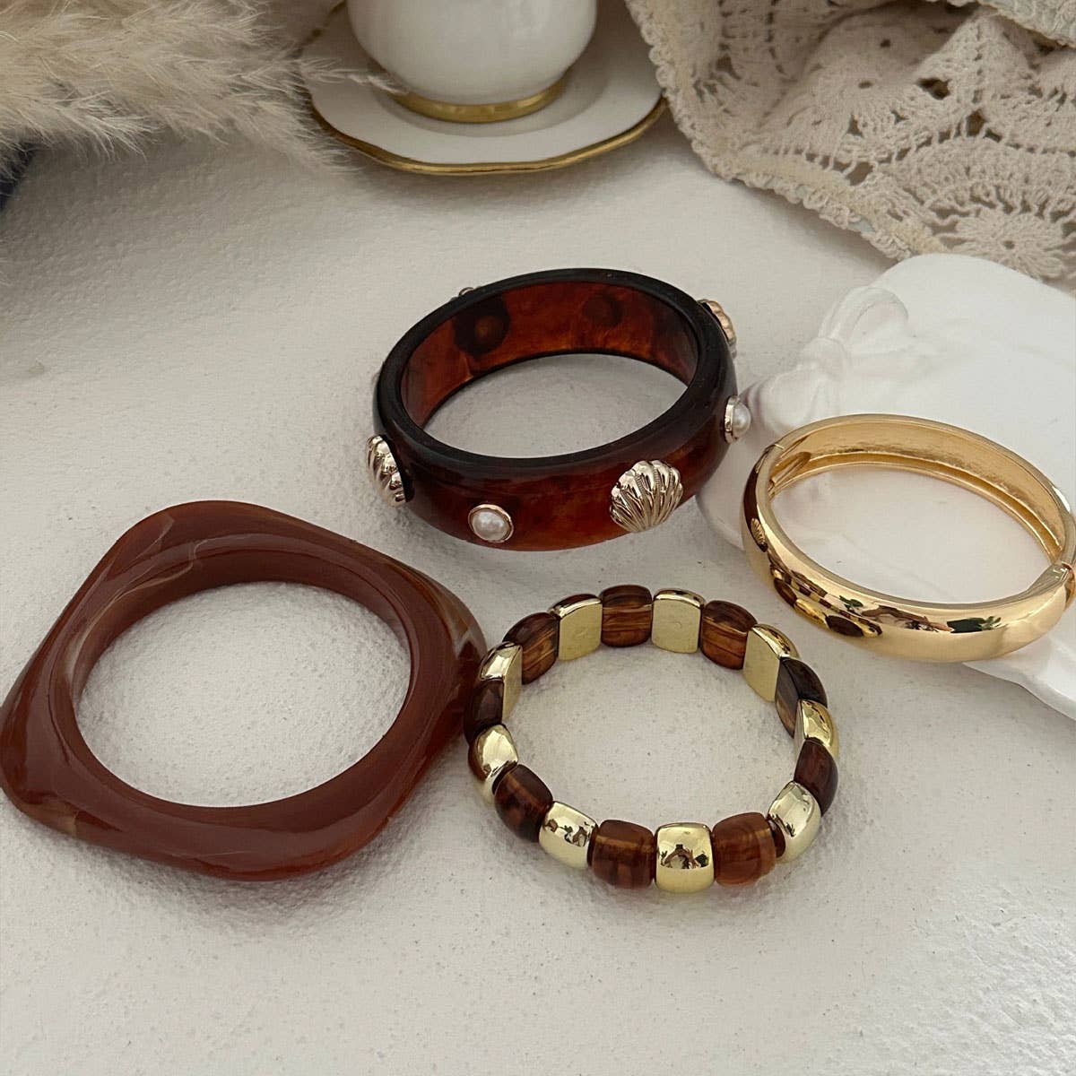 Pearl & Shell Accent Resin Bangle Bracelet: 3