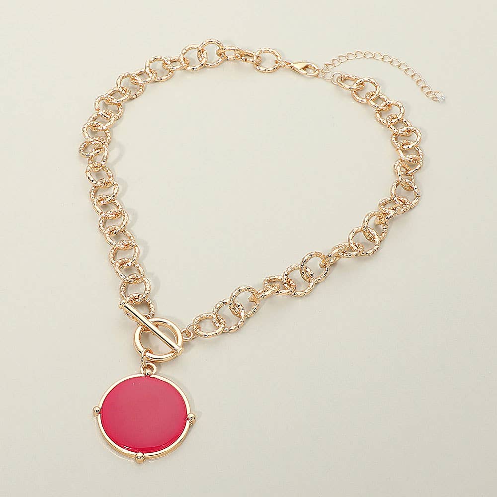 Round Toggle Pendant Chunky Chain Necklace: Orange