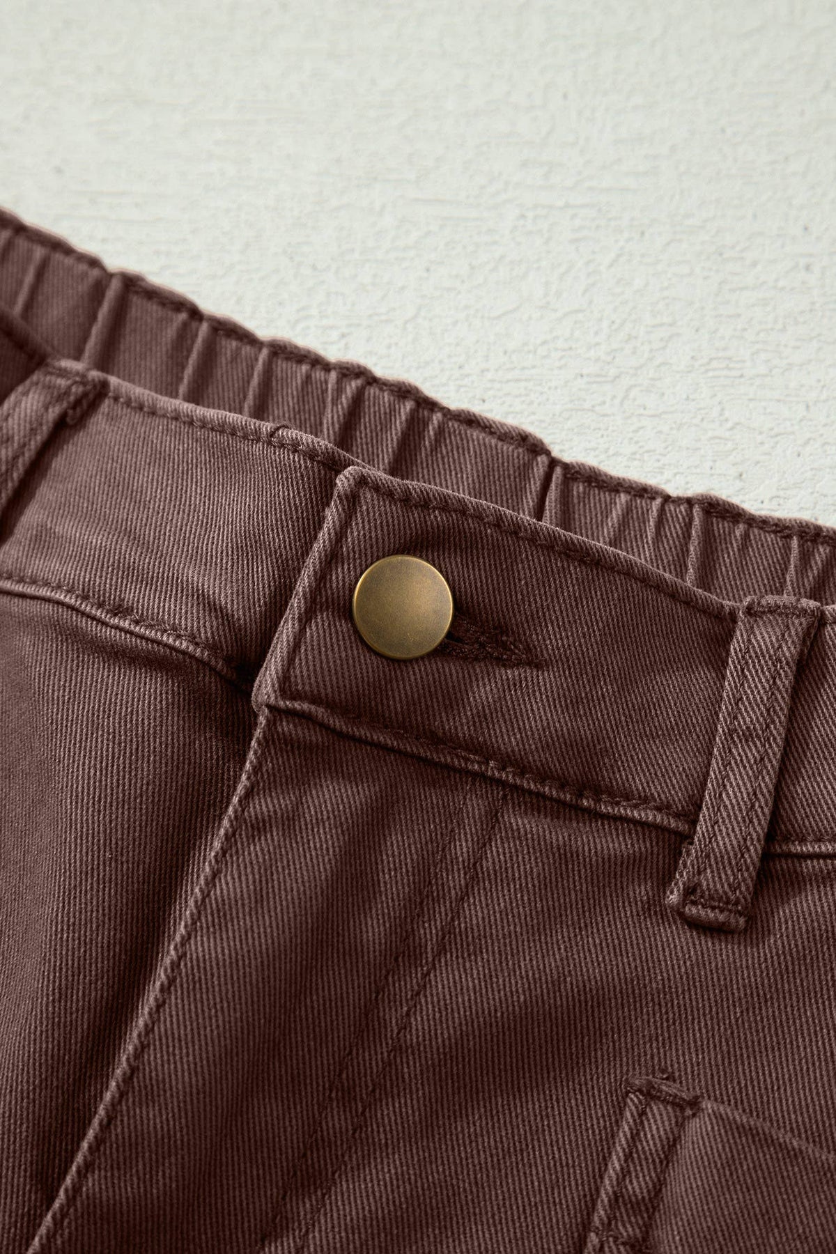 66 Solid Color Square Patch Pocket Ankle-length Barrel Jeans: Brown