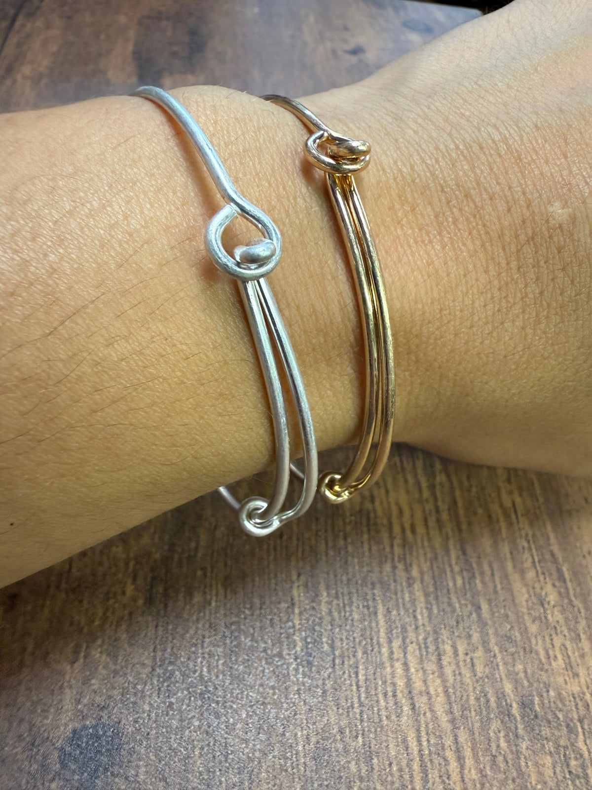 Two-tone Wire Wrapped Cross Bangle Bracelet : Silver