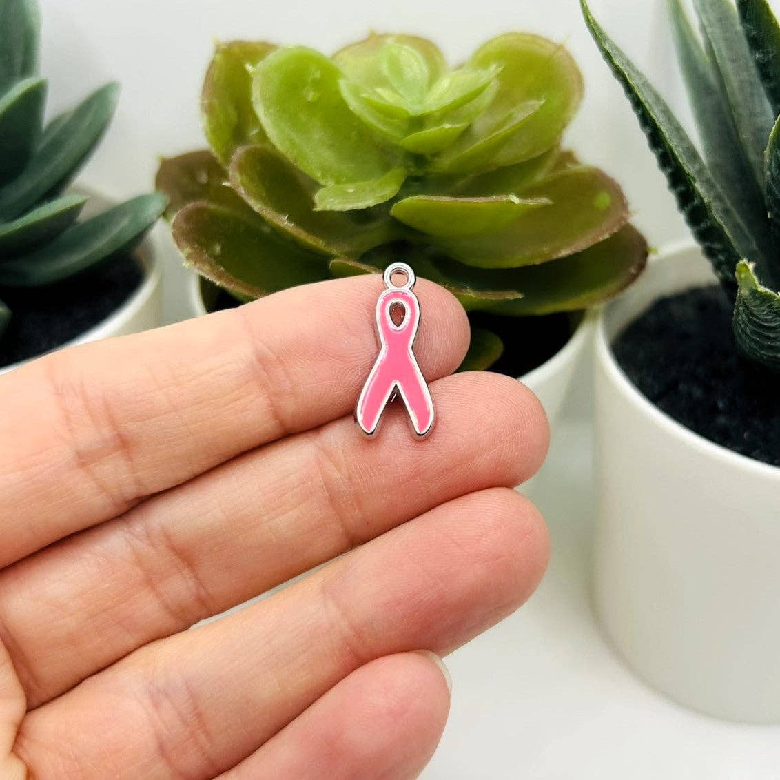 Pink Awareness Breast Cancer Ribbon Charms, 19x8mm: 20 Pieces