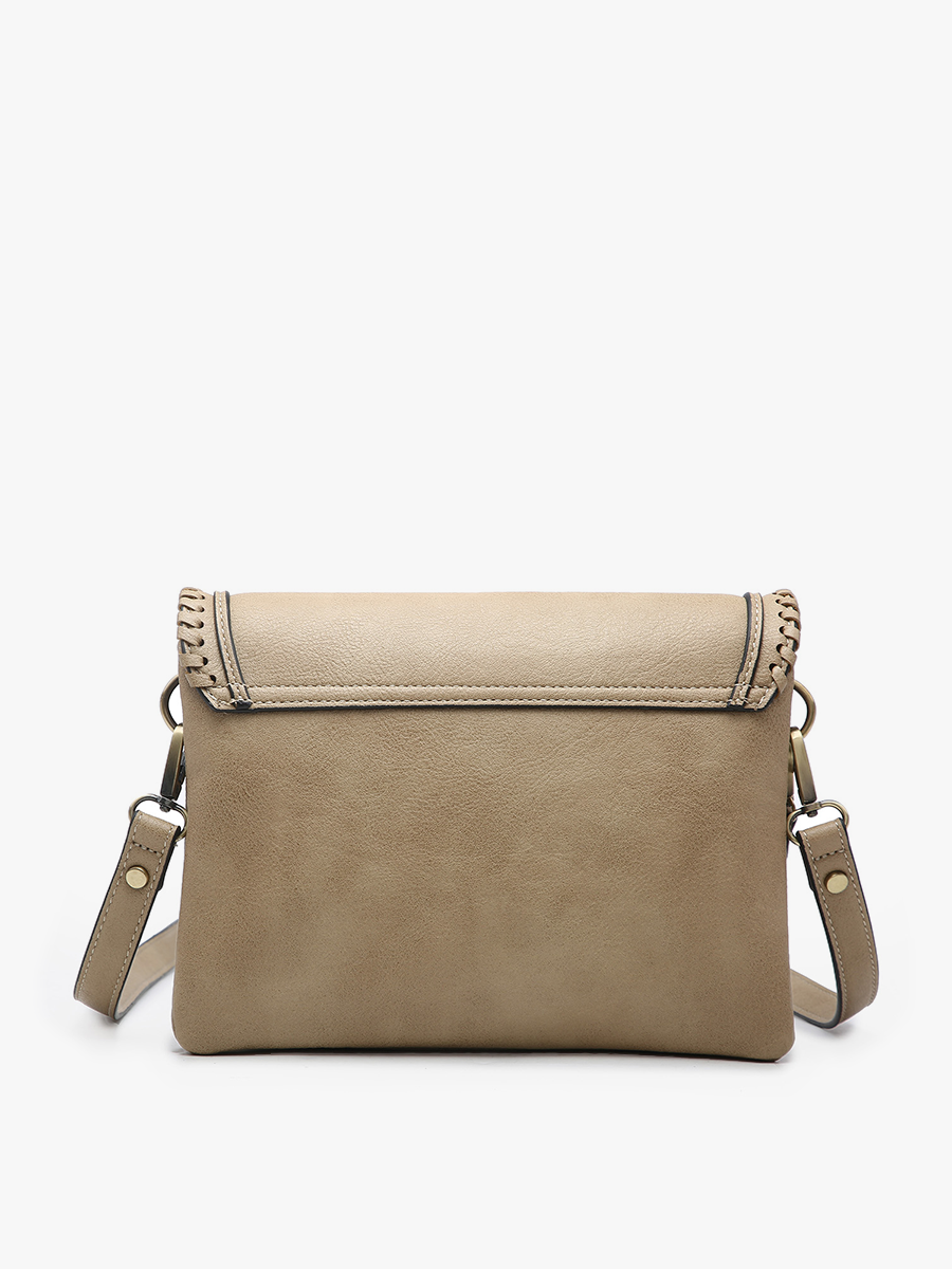 Sloane Flapover Crossbody w/ Whipstitch and Tassel | M1802A : Brown