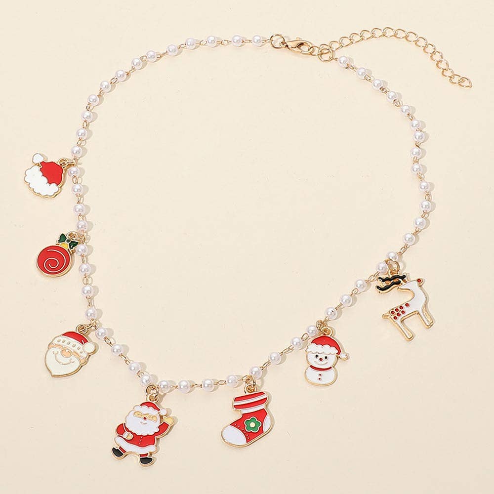 Christmas Charm Station Pearl Chain Necklace