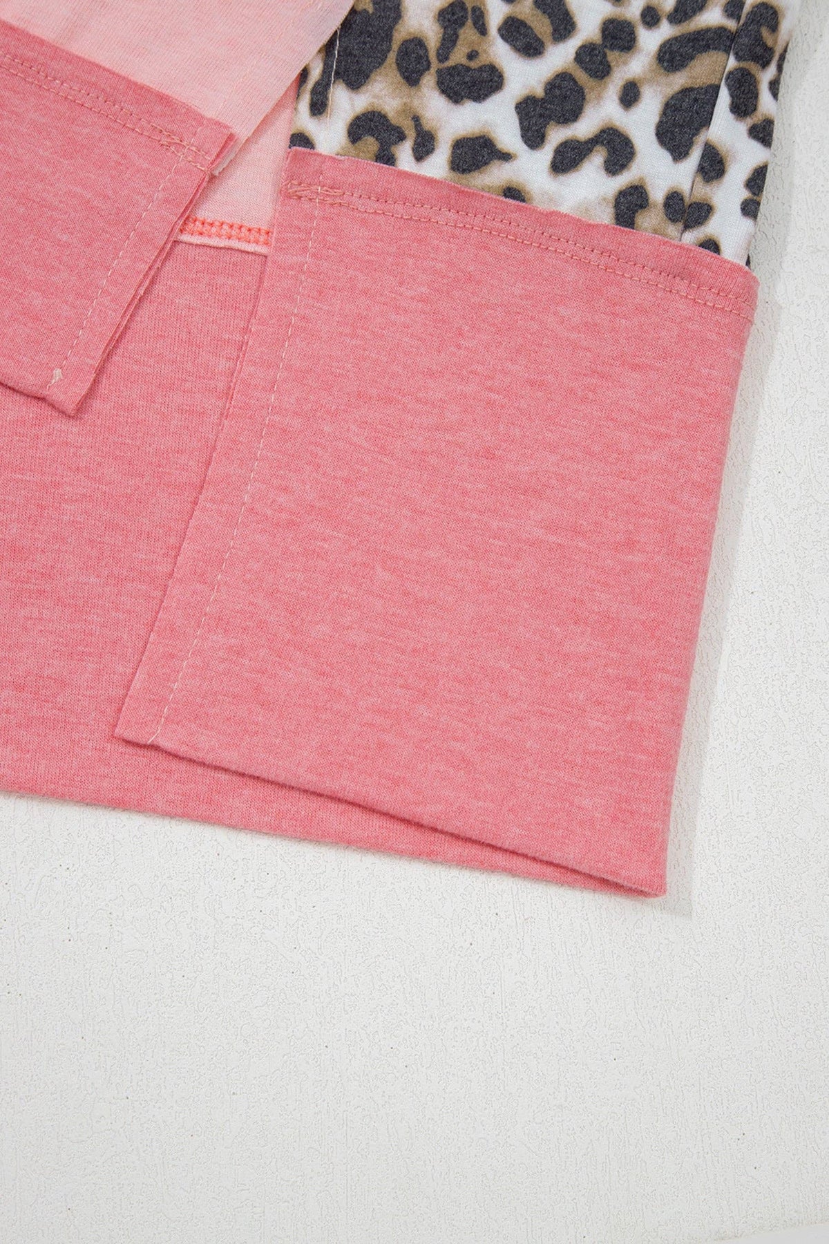 Color Block Leopard Dolman Sleeve High Low Baggy Sweatshirt: Light Pink / 75%Polyester+20%Viscose+5%Elastane