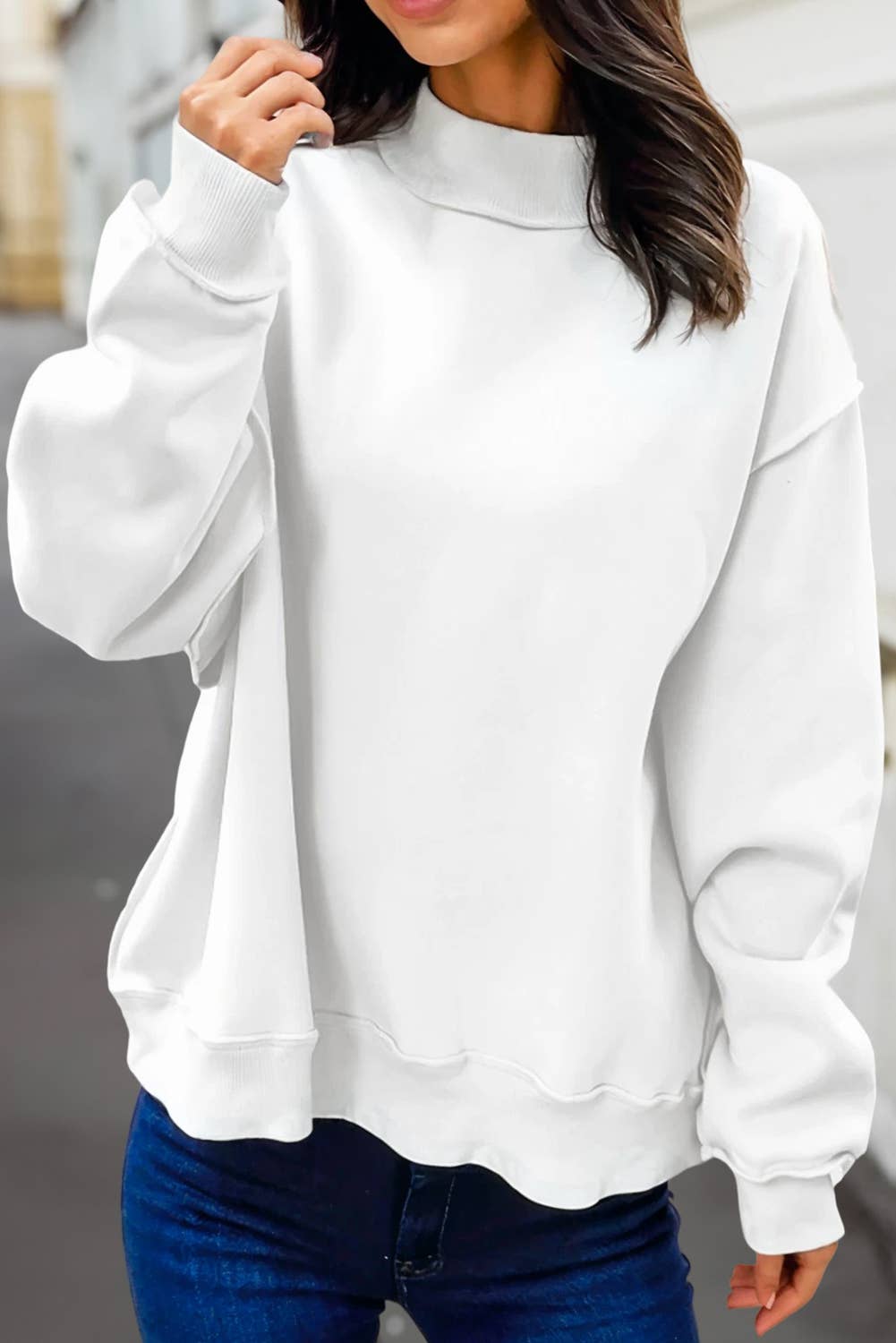 Reversible Oversized Mock Neck Sweatshirt | S-4X: Light Grey