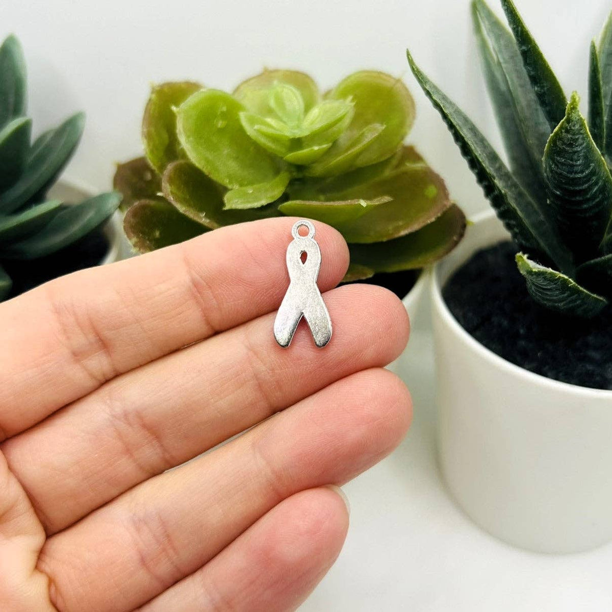 Pink Awareness Breast Cancer Ribbon Charms, 19x8mm: 20 Pieces