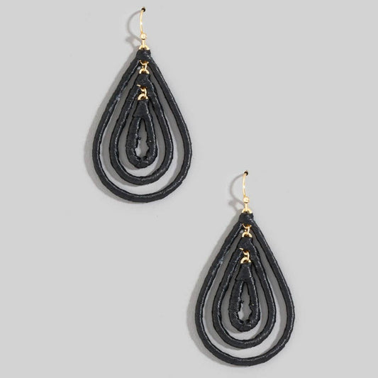 Raffia Wrapped Layered Teardrop Earrings: BK