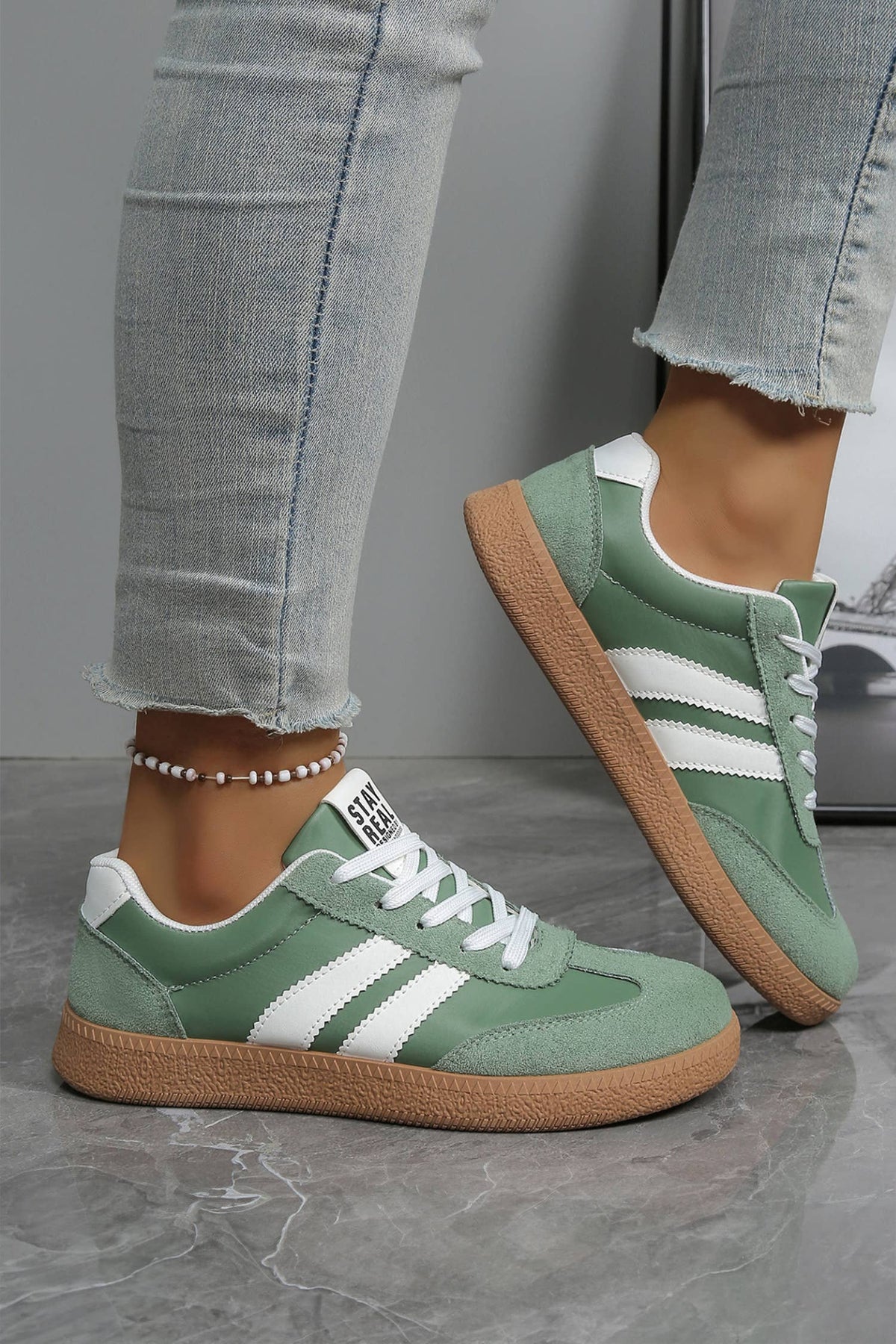 Varsity Color Block Patchwork PU Leather Lace Up Shoes: Ashleigh Blue