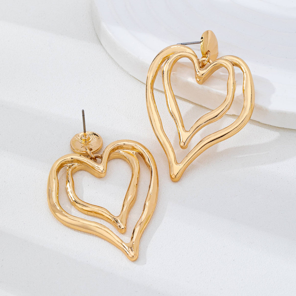 Double Layer Gold-Tone Heart Drop Earrings | 80E62170: GOLD