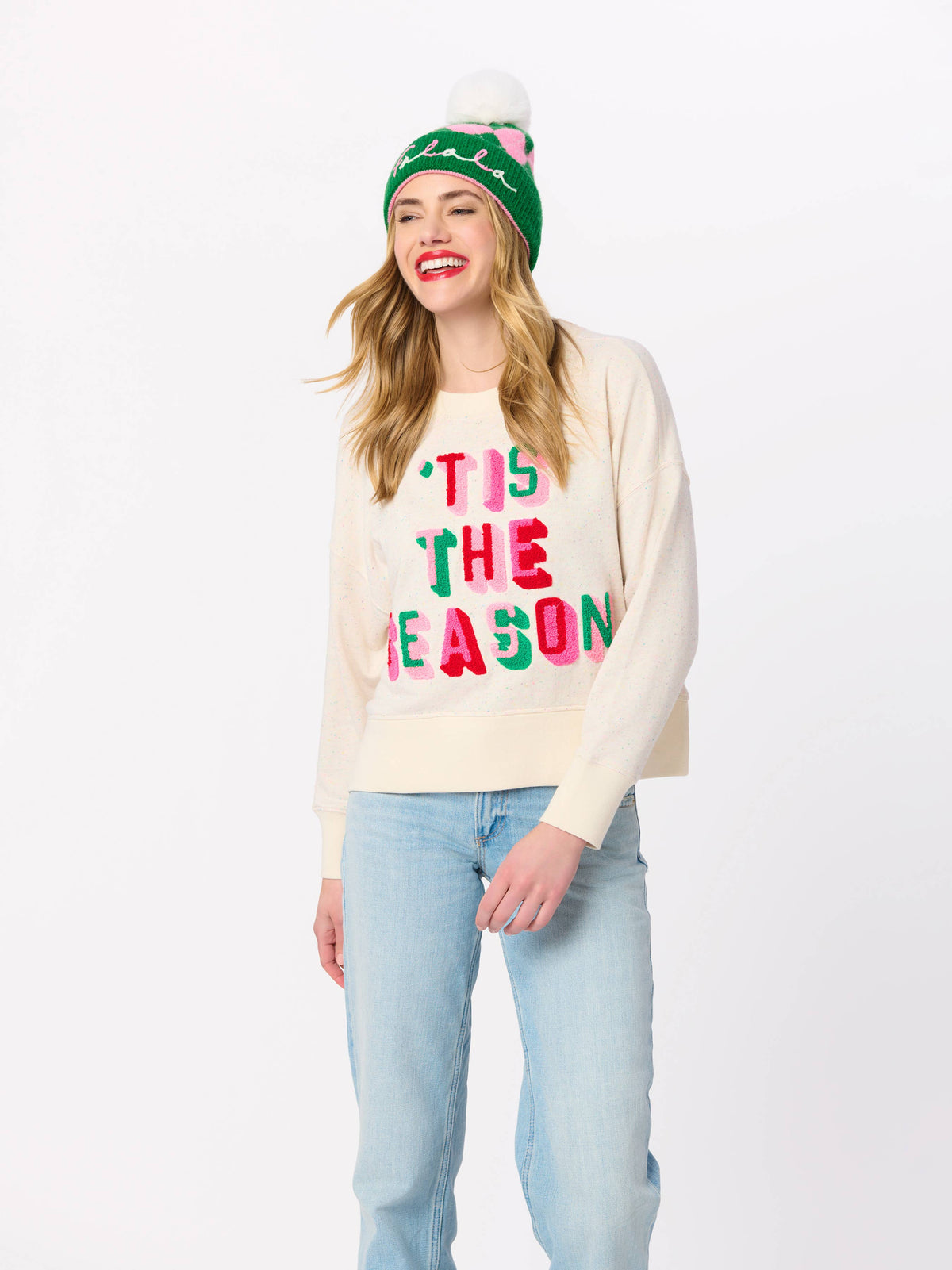 "FA LA LA" ARGYLE BEANIE, GREEN