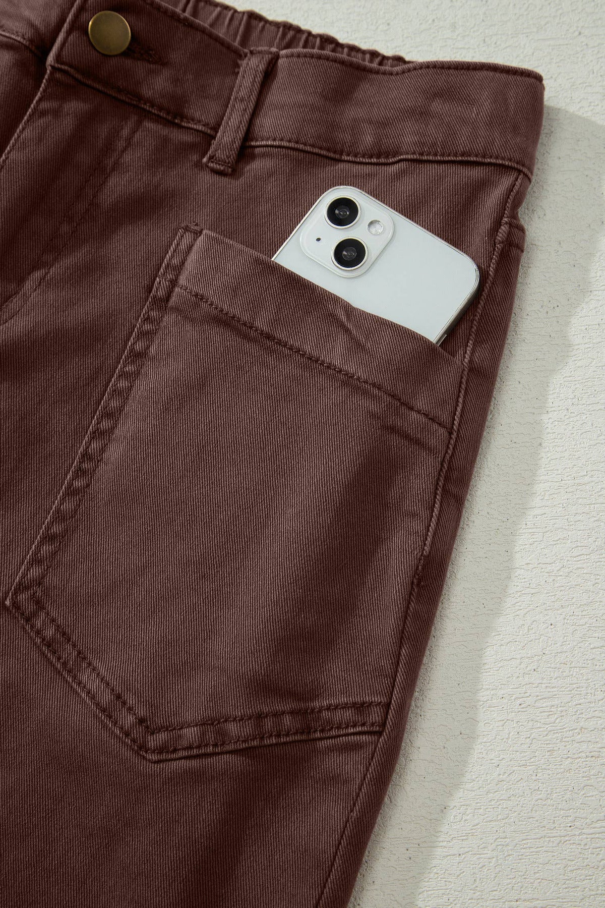 66 Solid Color Square Patch Pocket Ankle-length Barrel Jeans: Brown