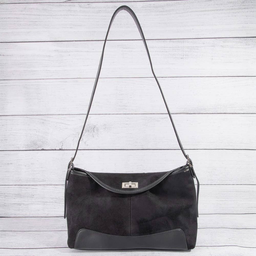 Rectangle Suede With Flap Crossbody Bag: DBR