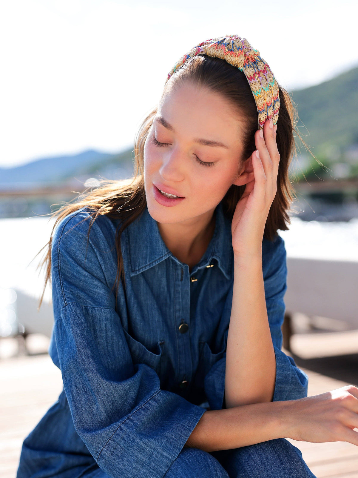 PAPER STRAW KNOTTED HEADBAND, MULTI