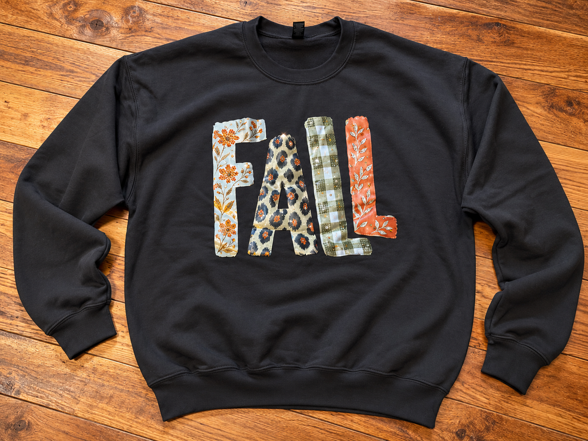 Chocolate Brown FALL Satin Rhinestone Patch Sweatshirt
