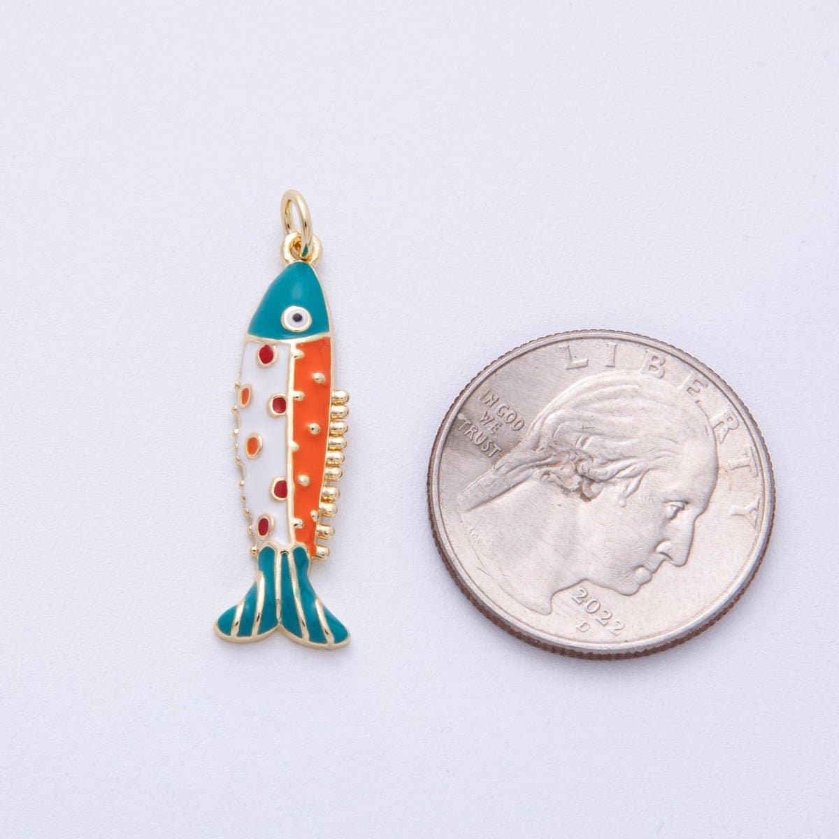 18K Gold Filled 30.5mm Multicolor CZ Enamel Fish Sardine Charm | AF1306