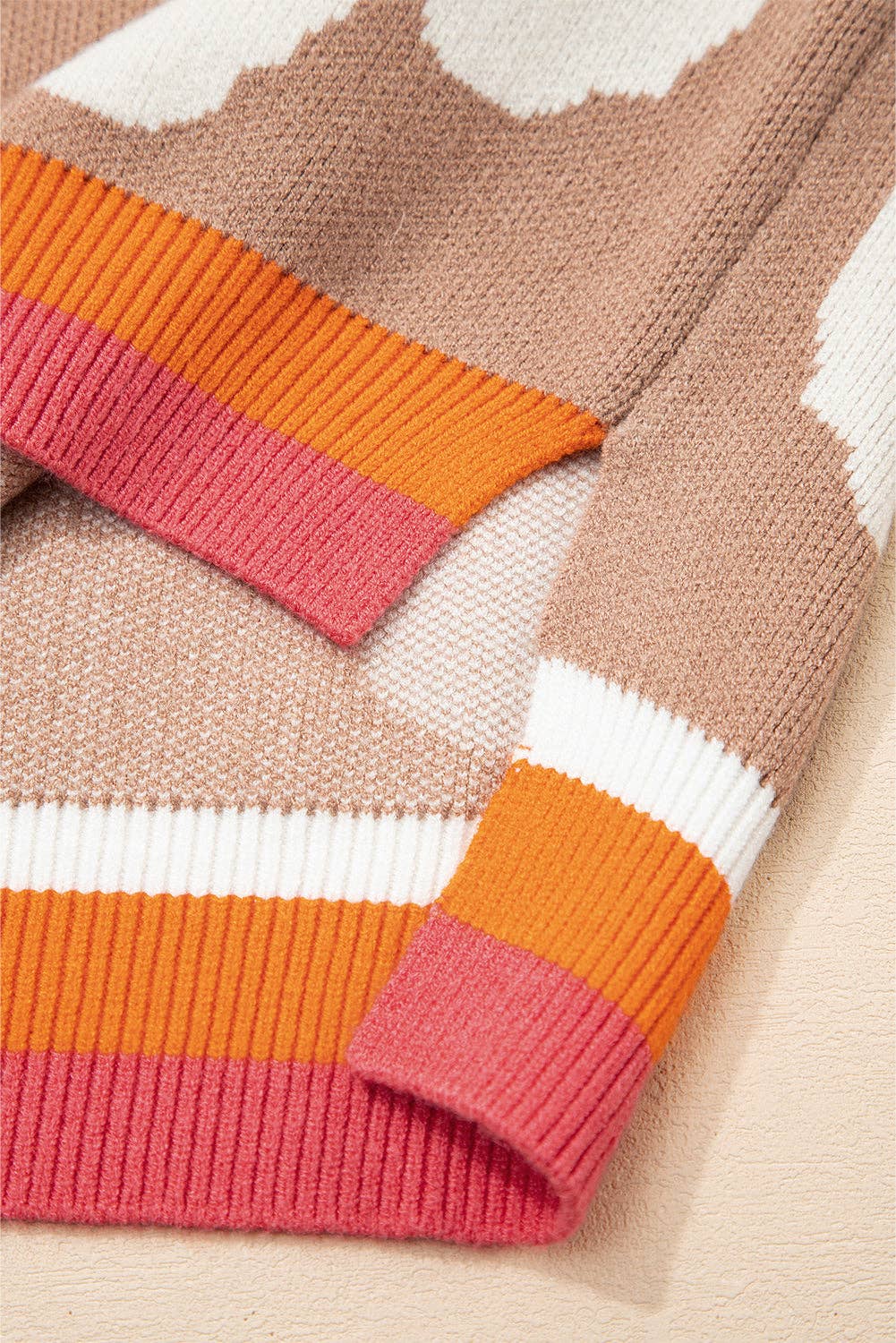Flower Colorblock Contrast Stripe Baggy Sweater: Smoke Gray