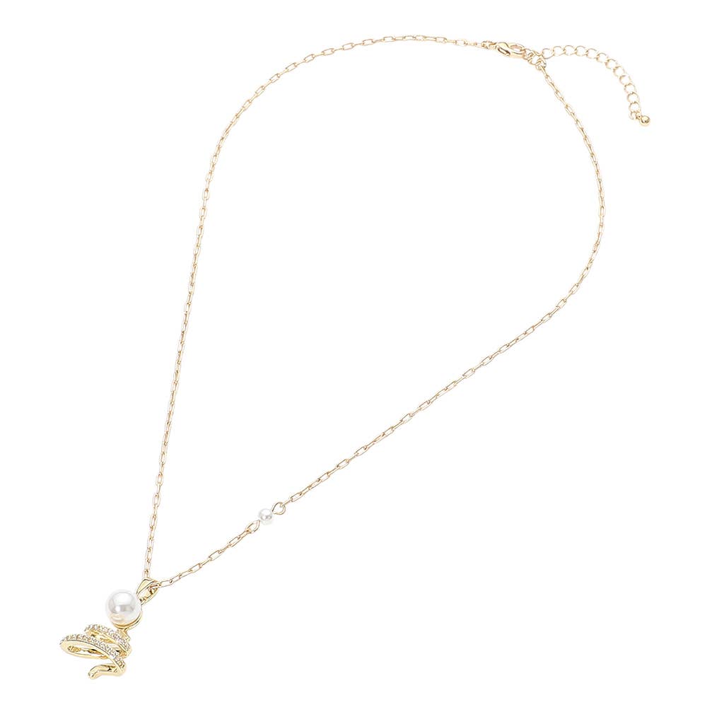 SECRET BOX_Genuine Gold Dipped Pearl Rhinestone Pave Swirl Christmas Tree Pendant Necklace