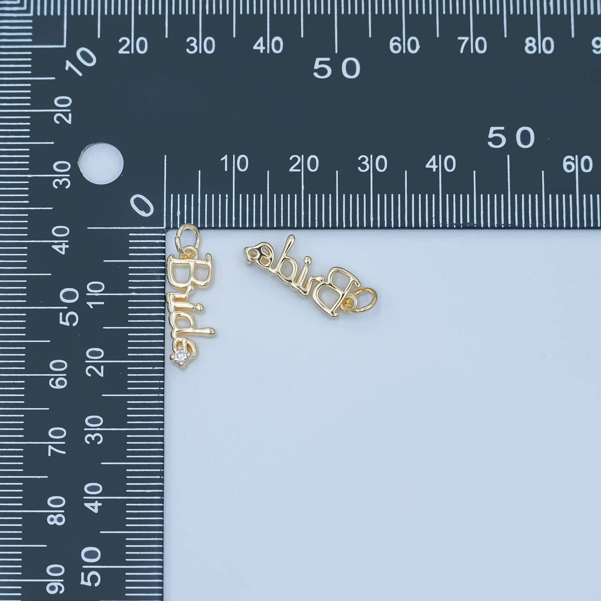 24K Gold Filled "Bride" Cursive Script CZ Charm in Gold & Silver | N091: Silver