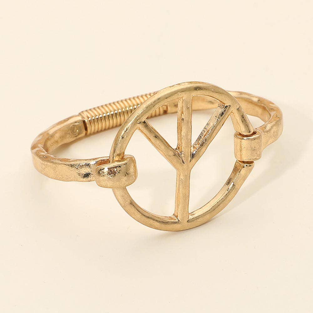 Worn Metal Peace Symbol Bangle Bracelet: Worn Silver