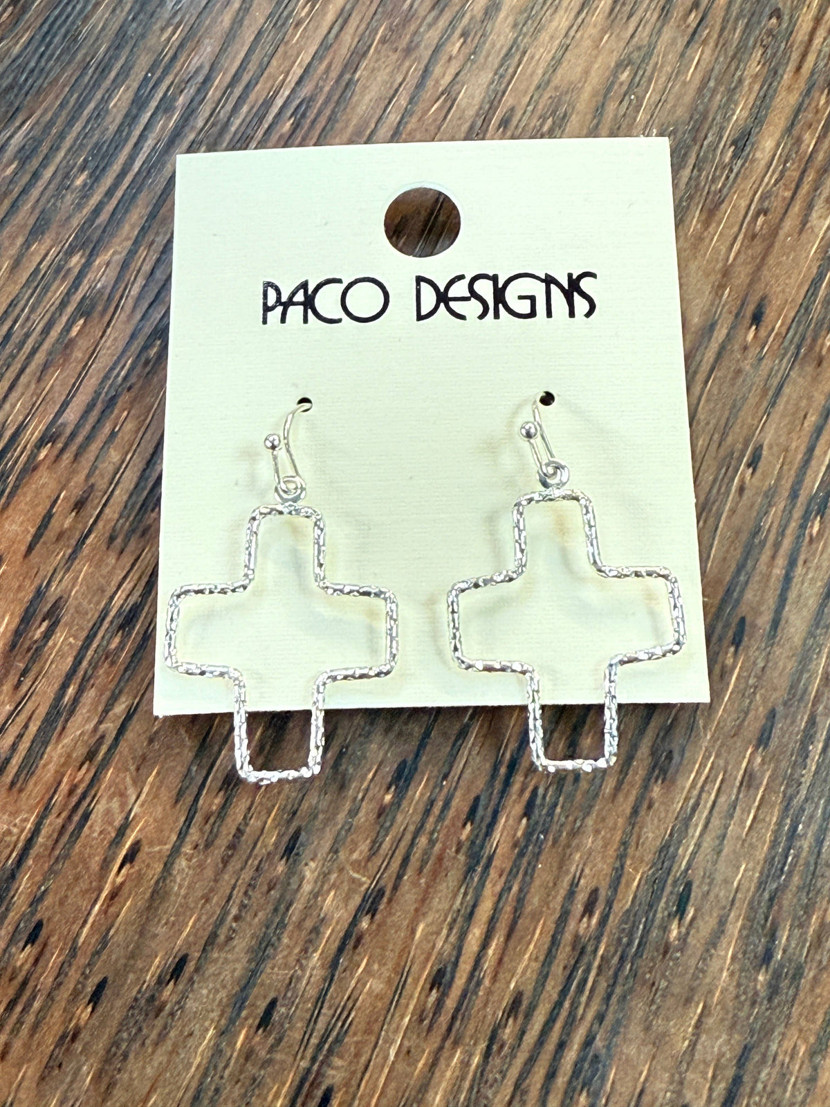 Small Hammered Cross Outline Earrings: Silver