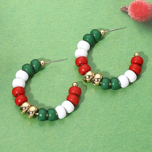 Festive Christmas Beaded Hoop Earrings