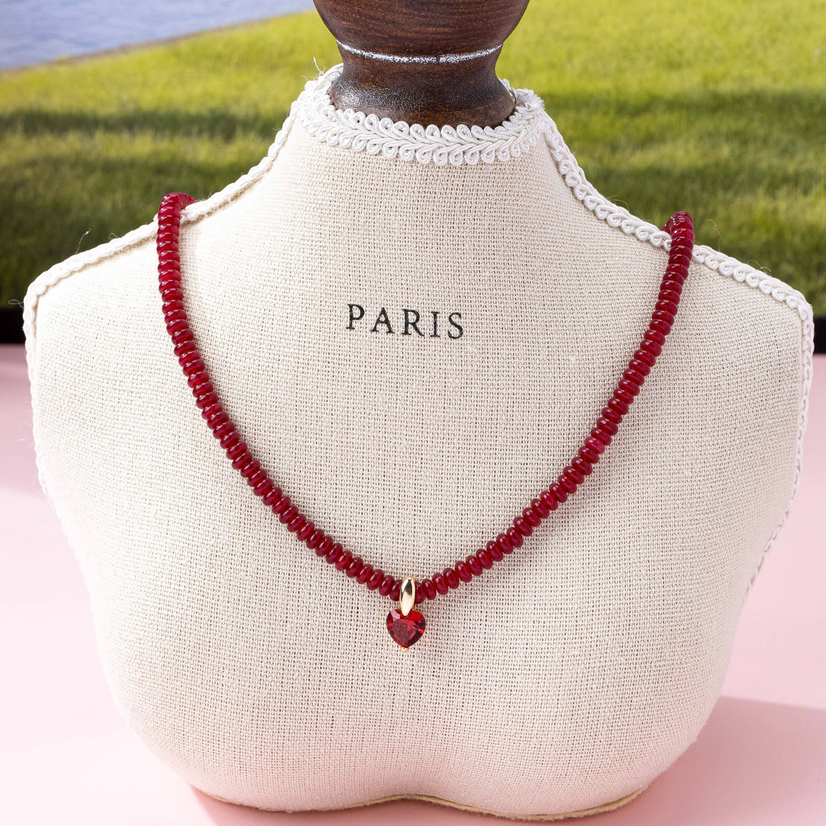 NATURAL SEMI PRECIOUS STONE BEADED CHARM NECKLACE | 80N92658: RED AGATE