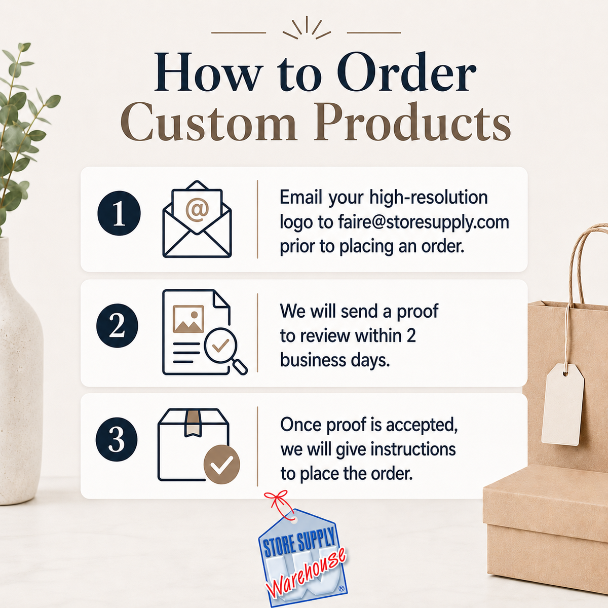 Custom Logo White Kraft Paper Bags w/ Color Ink: 100 Pack / Large (Vogue) - 16”L x 6”D x 12 ½”H