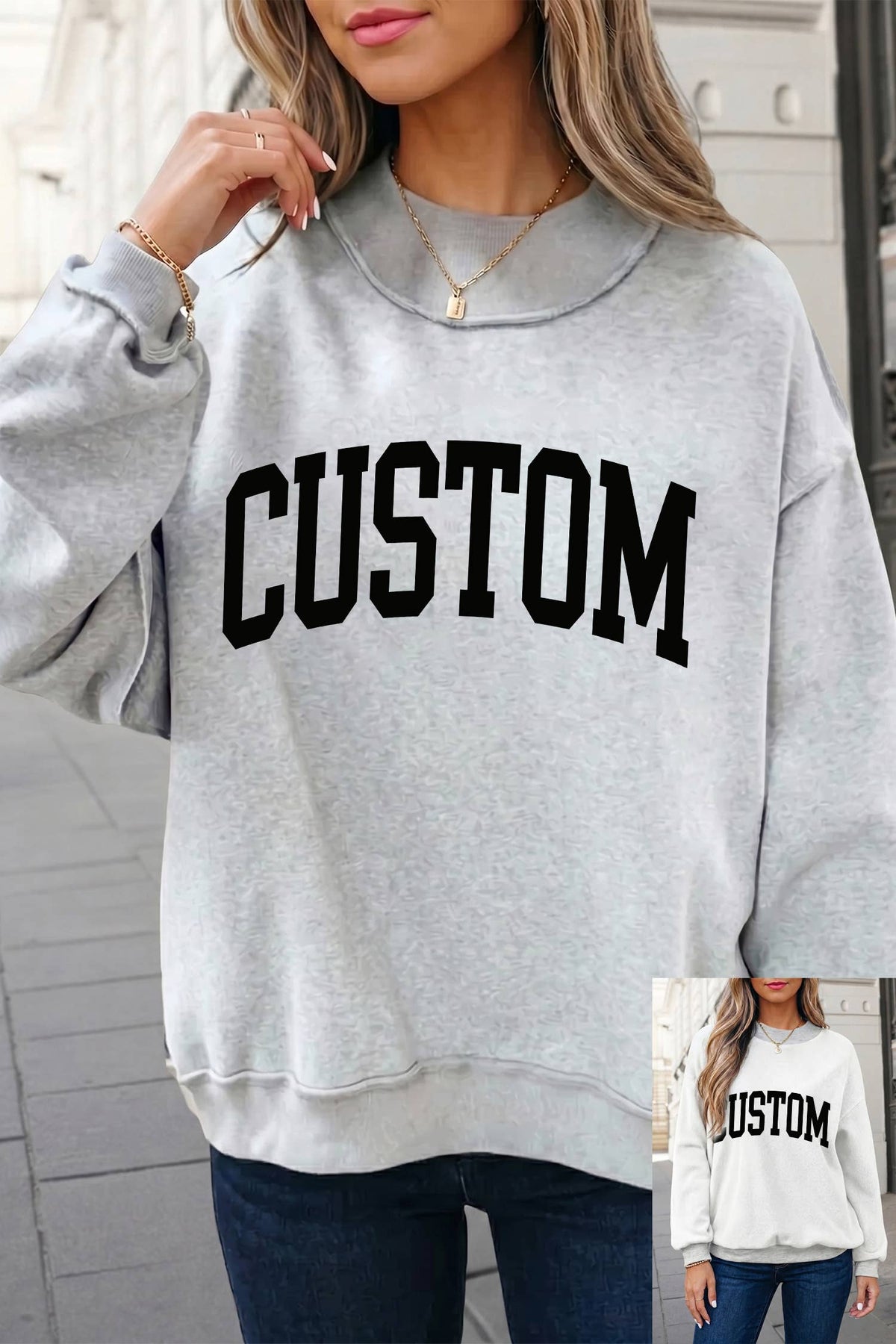 Reversible Oversized Mock Neck Sweatshirt | S-4X: Light Grey