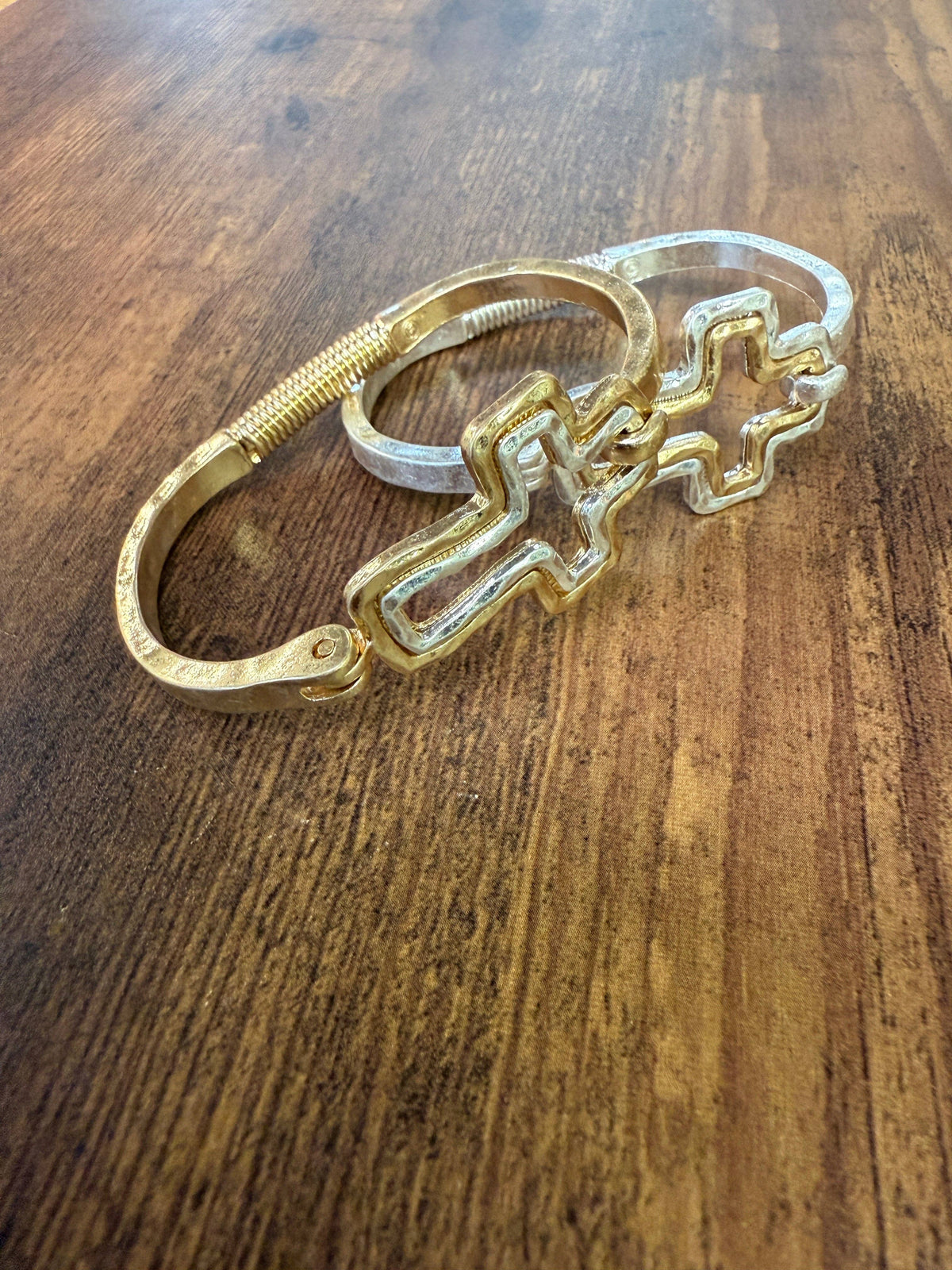Beautiful Mixed Metal Cross Cuff Bracelet Gold OR Silver: Yellow Gold