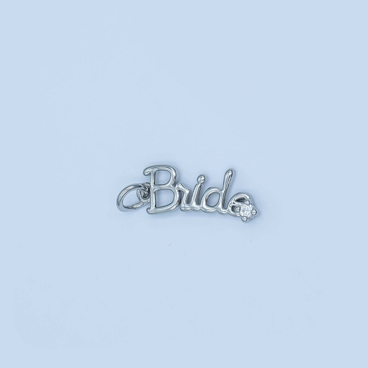 24K Gold Filled "Bride" Cursive Script CZ Charm in Gold & Silver | N091: Gold