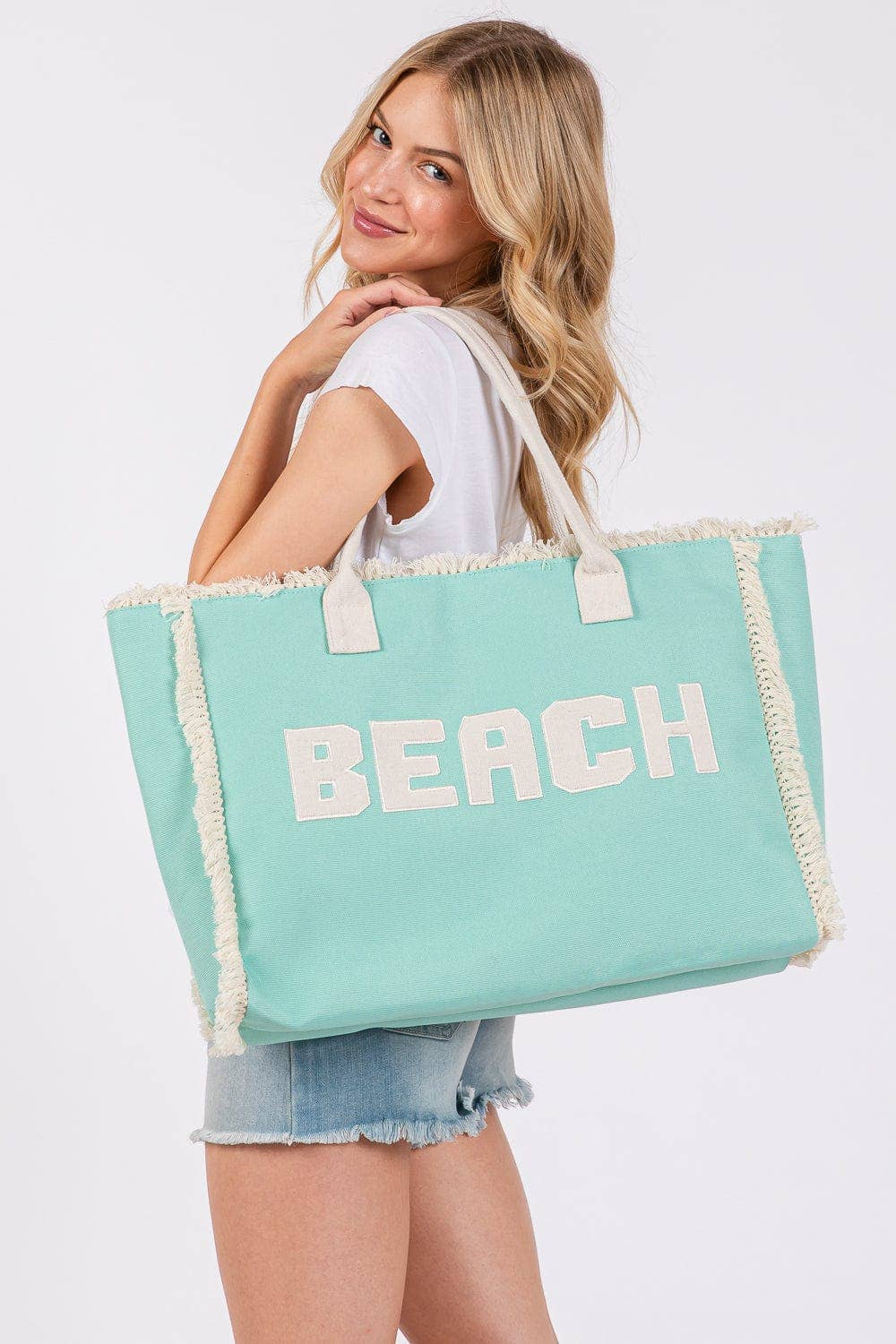 MB0268 Embroidered Beach Letter Fringe Tote Bag: Orange