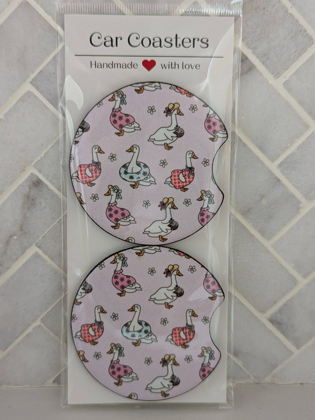 Silly Goose Car Coasters: Flower goose