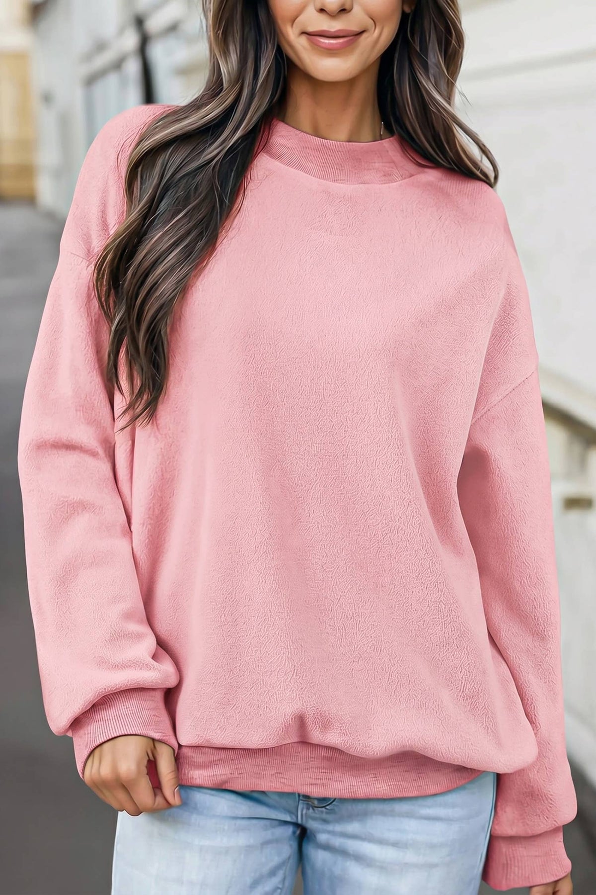 Reversible Oversized Mock Neck Sweatshirt | S-4X: Light Grey