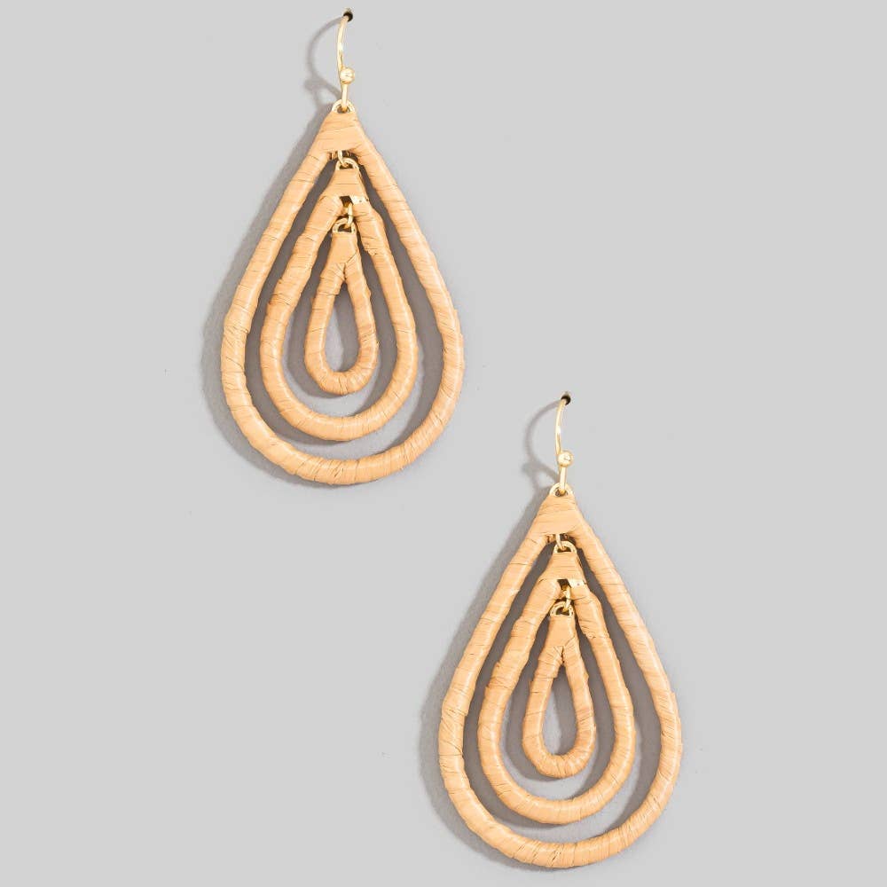 Raffia Wrapped Layered Teardrop Earrings: BK