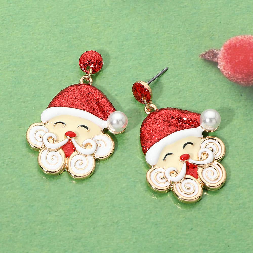 Whimsical Santa Claus Charm Drop Dangle Earrings: Gold,Pink