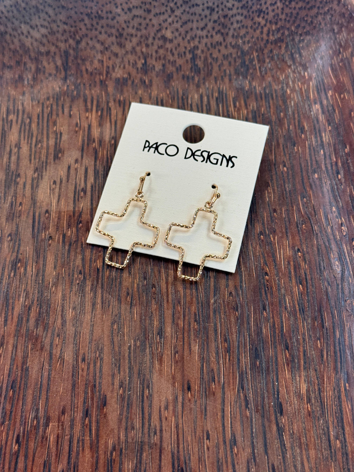 Small Hammered Cross Outline Earrings: Silver