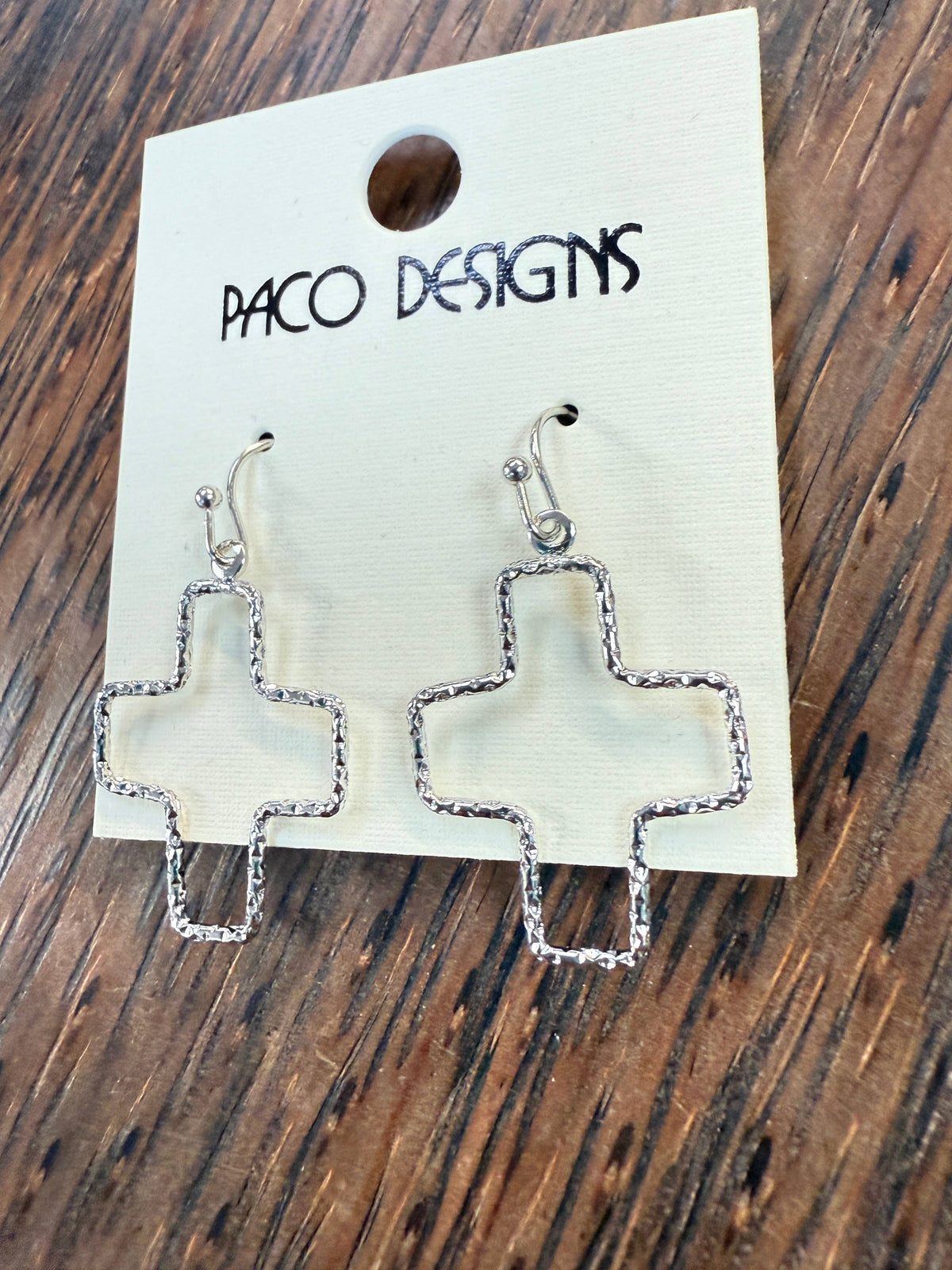 Small Hammered Cross Outline Earrings: Gold
